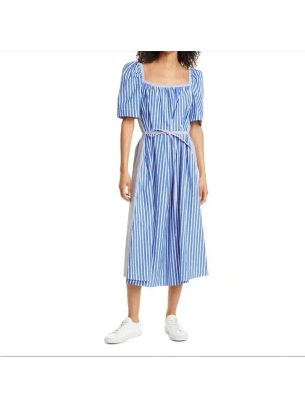 NEW BAUM UND PFERDGARTEN Aiko Dress Peasant Prairie Striped Blue White Womens 0